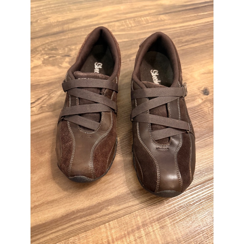 Skechers Bikers Brown Leather Suede Mary Jane Sneakers 46655 Womens 8.5